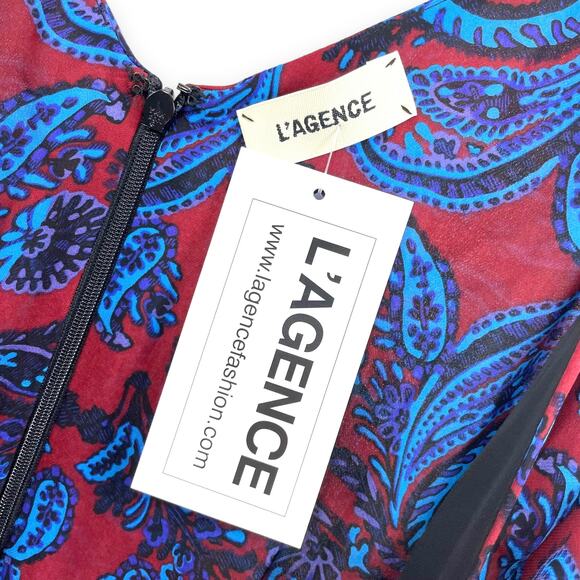 LAGENCE Red Blue Paisley Surplice Sleeveless Midi Dress - Picture 5 of 12